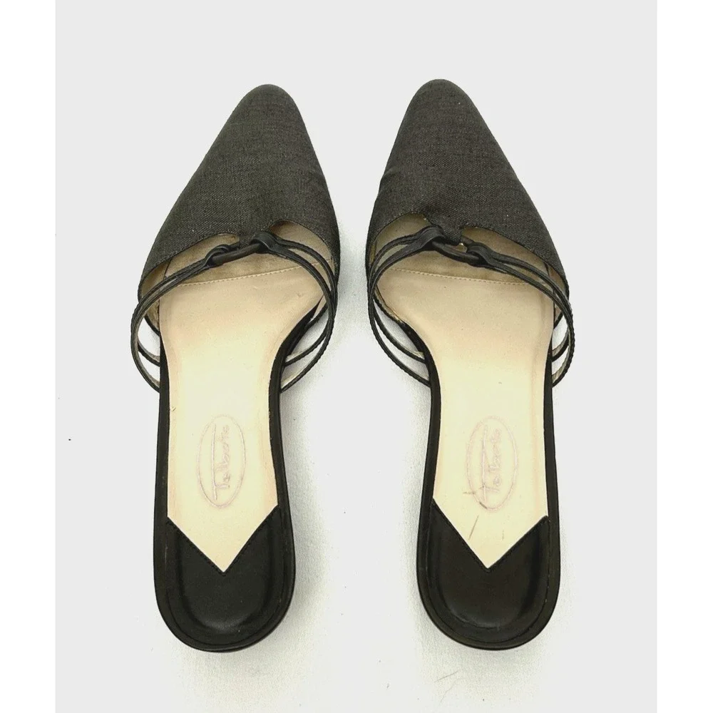 Talbots Pointed-Toe Slip-On Mules Women's 9.5 B Gray Double Strap Kitten Heel